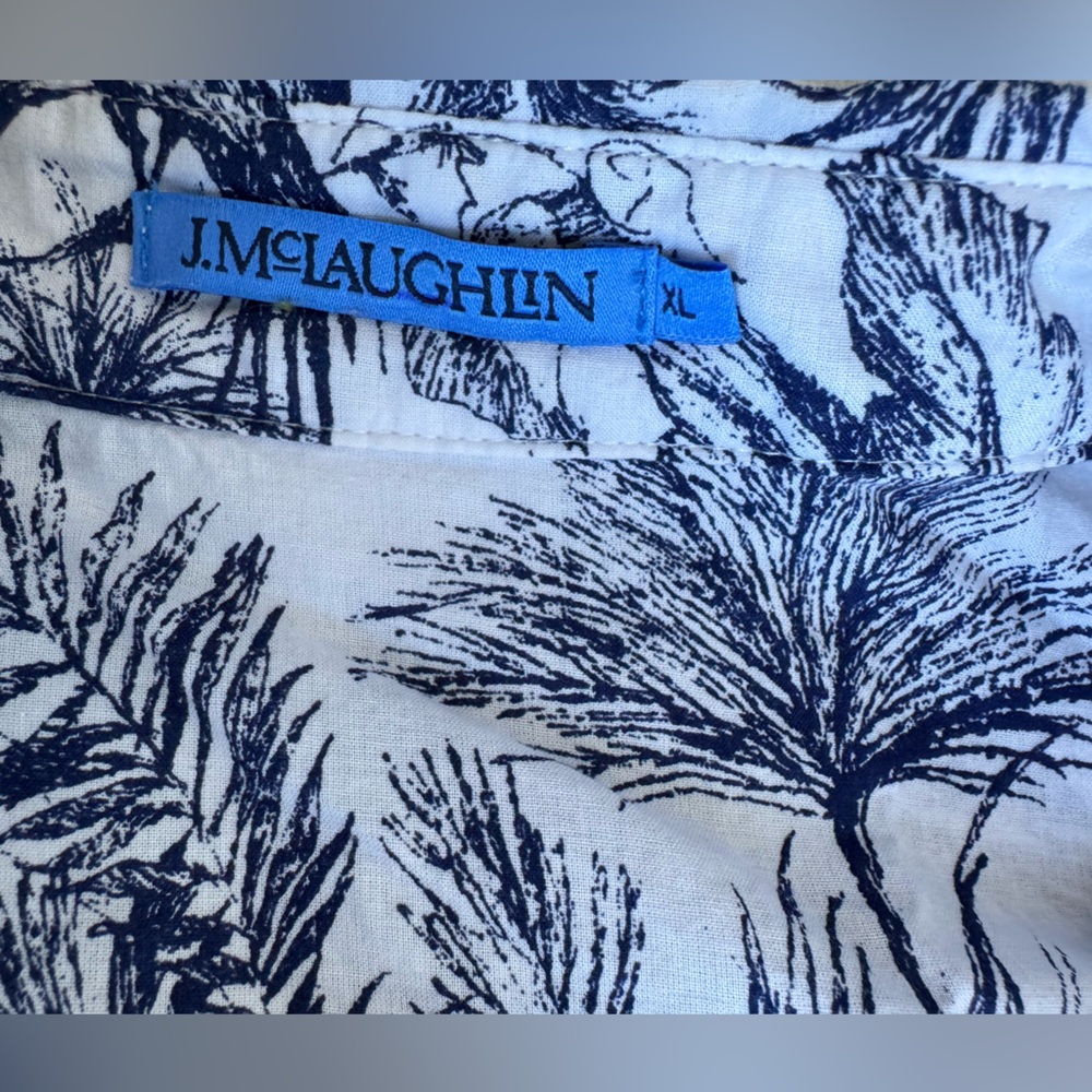 J. McLaughlin White and Blue Tropical Button-Down Shirt - Picture 3 of 10